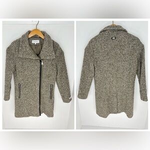 Calvin Klein Tweed Wool Blend‎ Coat Size Medium Asymmetrical Full Zip Jacket